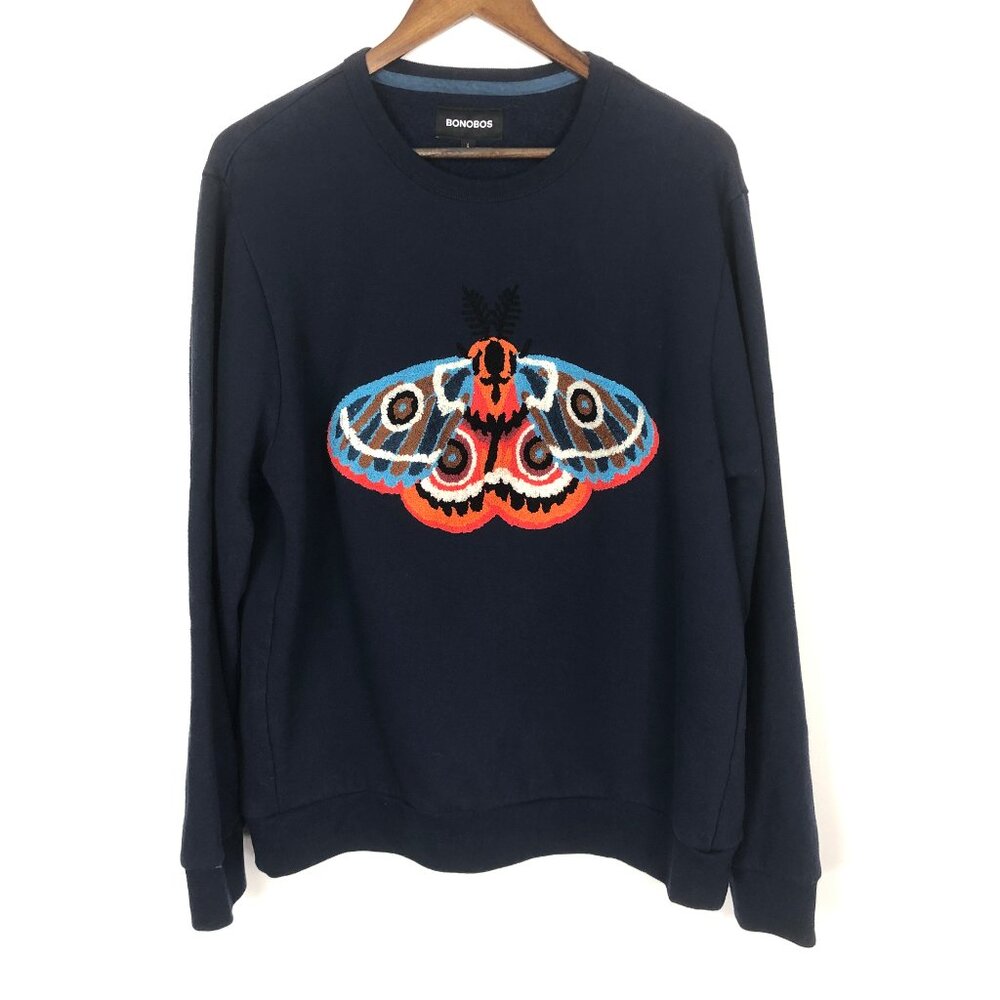Bonobos Critters Crew Sweatshirt Boucle Moth Butterfly Long Sleeve Pullover L